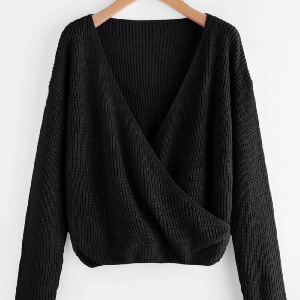 Drop Shoulder Surplice Front Sweater